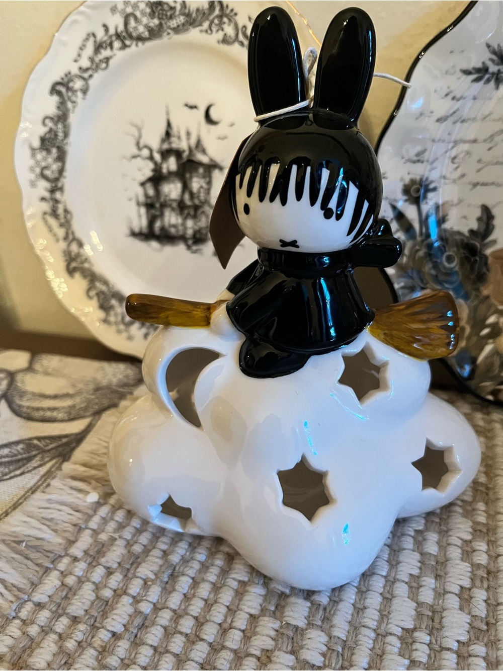 NWT Blue Sky Clayworks Halloween Miffy Witch Flight Candle House Figurine